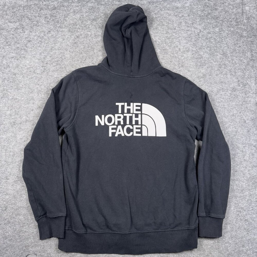 North Face Hoodie Mens Medium Black Spell Out Graphic Full Zip - Picture 14 of 16